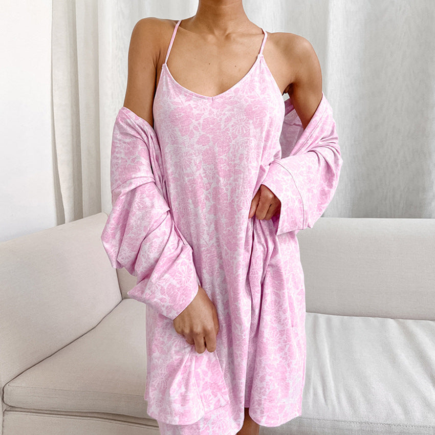 Women's Pink Floral Knitted Nightdress