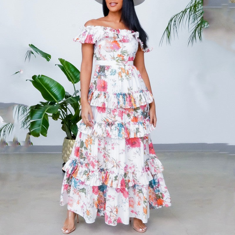 Floral Off-Shoulder Ruffled Tiered Maxi Dress