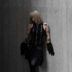 Women's Dark Buckle Stand-Collar Sleeveless Top