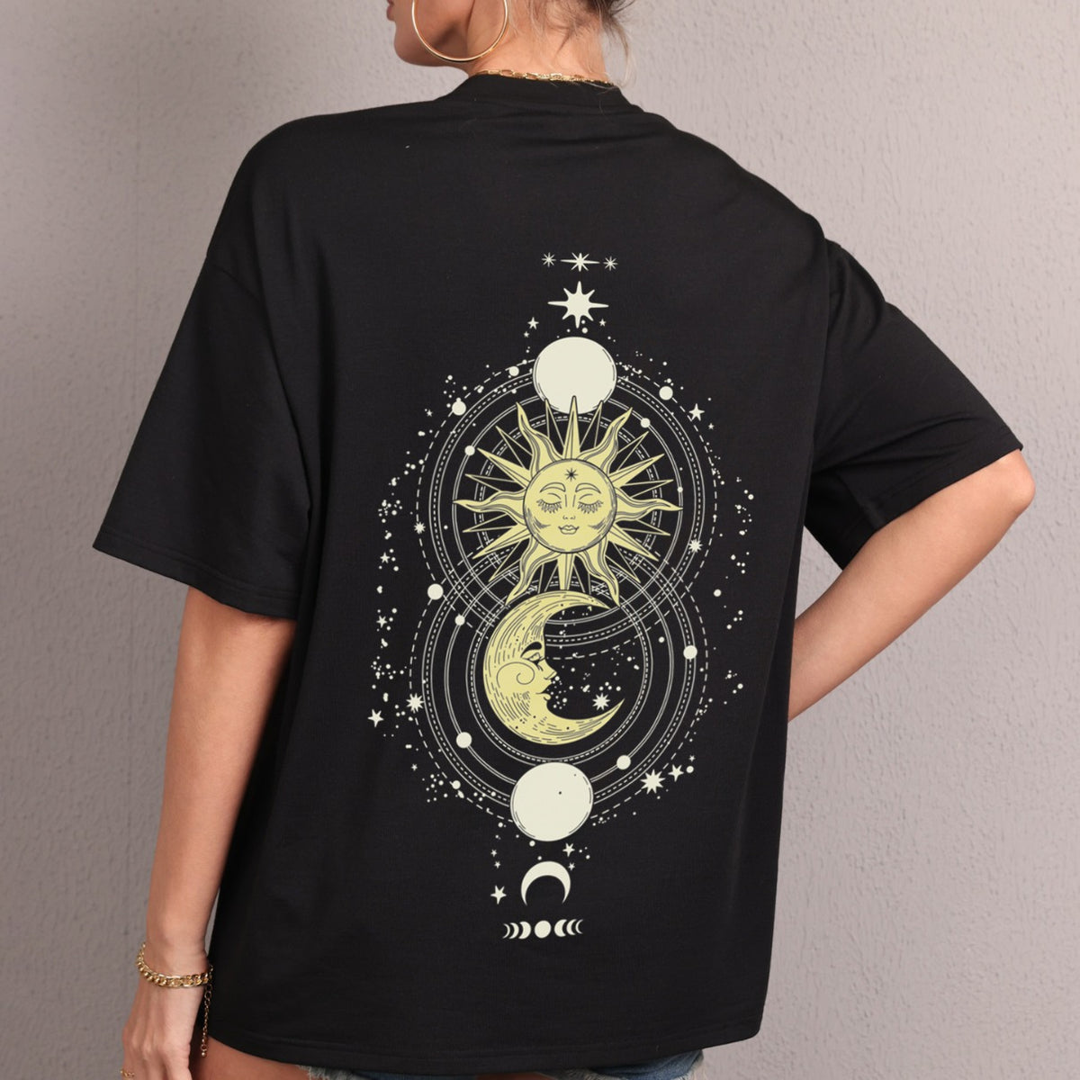 Women's Spring Autumn Women Clothing Casual Sun Moon Pattern Printed Top
