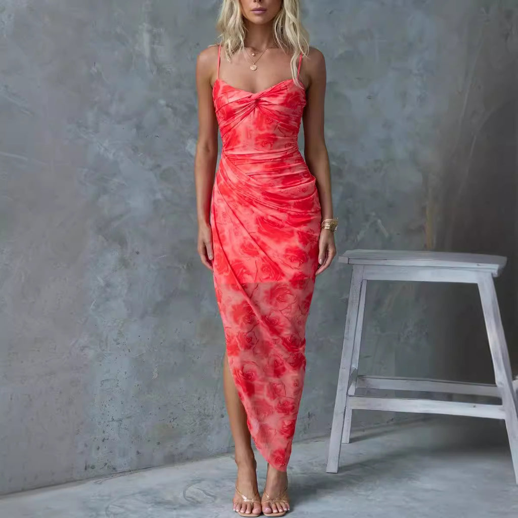 Women's Floral Suspender Split Dress