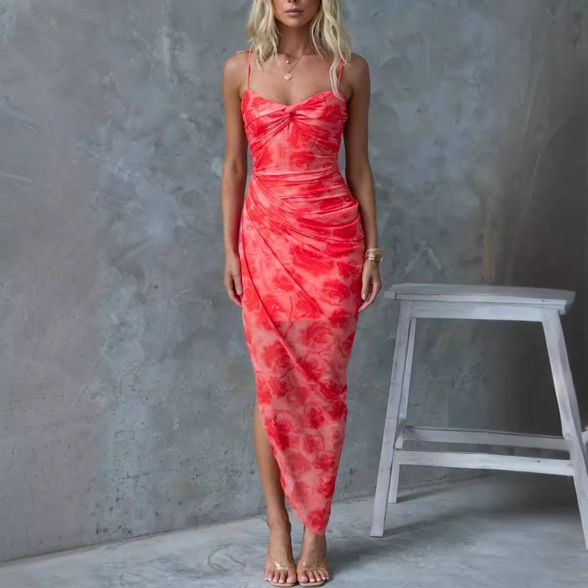 Women's Floral Suspender Split Dress