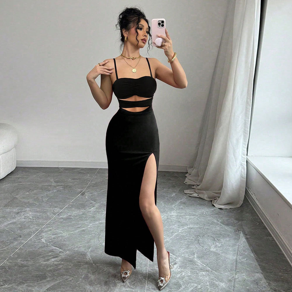 Women's Black Cutout Spaghetti-Strap Cocktail Dress