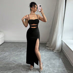 Women's Black Cutout Spaghetti-Strap Cocktail Dress
