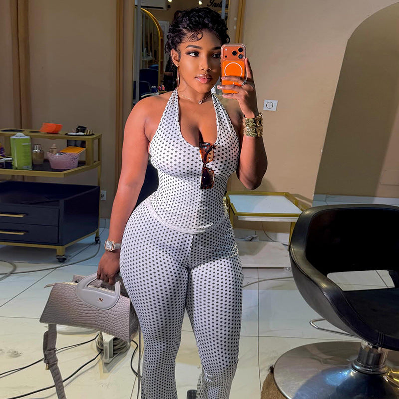 Women Streetwear V neck Halter Casual Pants Suit