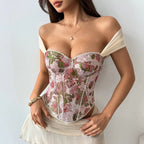 Floral Jacquard Boned Top Corset