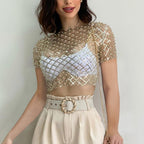 Women's Sequin Beaded Mesh T-Shirt