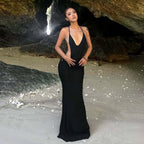 Women's Fall Women Clothing Sexy Big Backless Sleeveless Halter Low Neck Slim Fit Sheath Dress Women