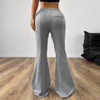 Simple Office Casual Pants Drawstring Elastic Waist Slim Wide Leg