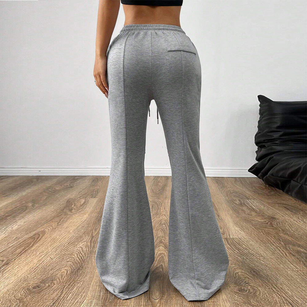 Simple Office Casual Pants Drawstring Elastic Waist Slim Wide Leg