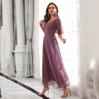 Women's V-Neck Ruffle Bridesmaid Evening Dress