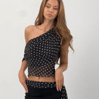 Women's Polka-Dot Chiffon Asymmetric Top