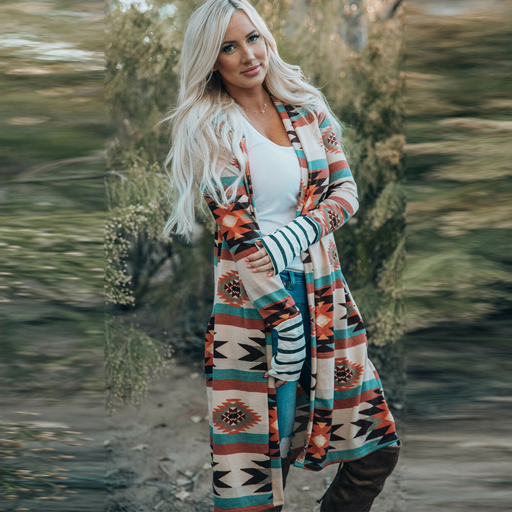 Women's Medium Length Coat In Camouflage Print