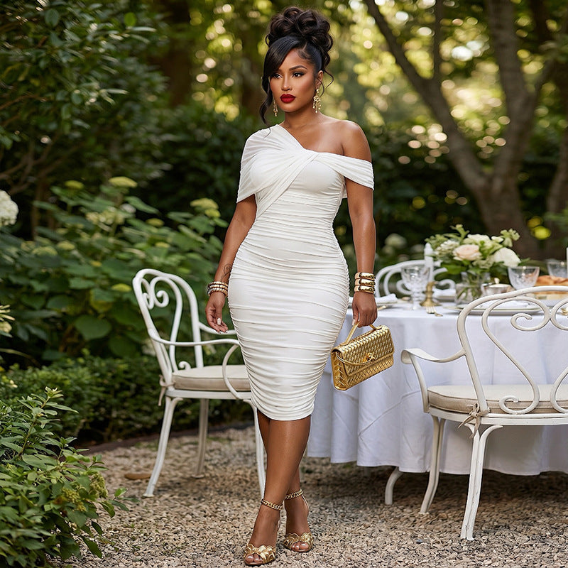 Women's One-Shoulder Ruched Maxi Dress