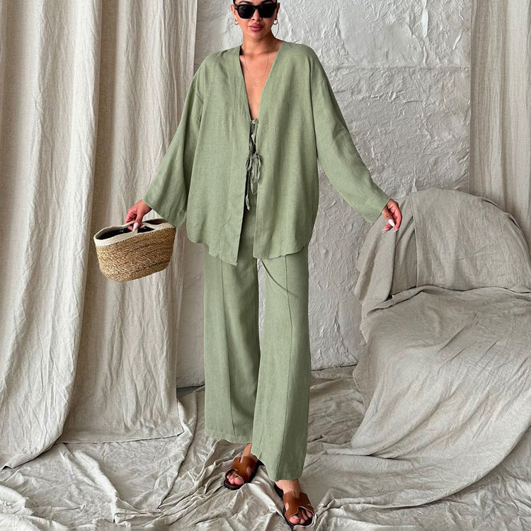 Lace-Up Cardigan & Trousers Set