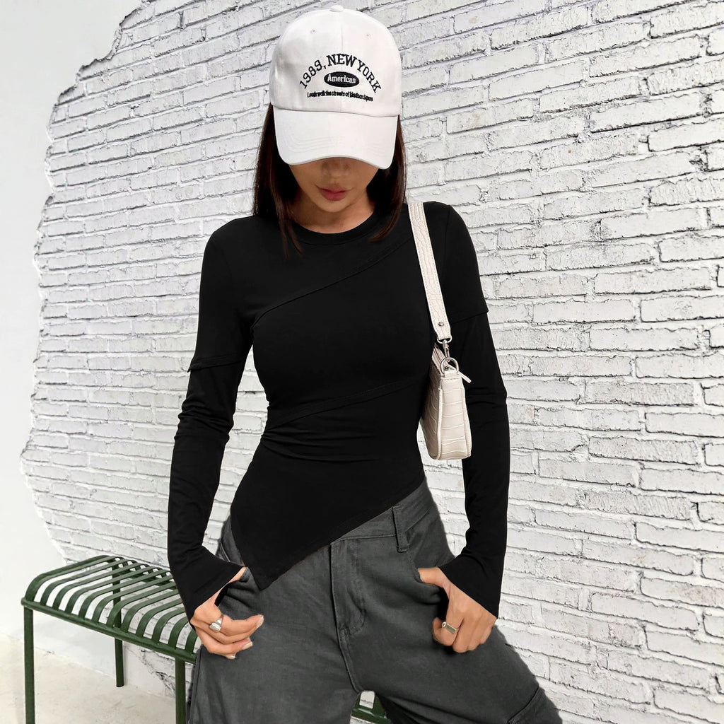 Women's Asymmetric Hem Long-Sleeve Top