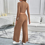 Clothing Autumn Winter Long-Sleeve Lace Up Set Solid Color Texture Basic All Matching Ladies Two-Piece Set