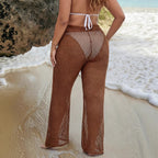 Plus Size Women Beach Trousers Women Clothes Hollow Out Cutout Knitted Straight Pants Sexy See through Vacation Casual Pants