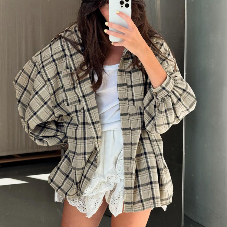 Retro Long Sleeved Pocket Plaid Shirt Match