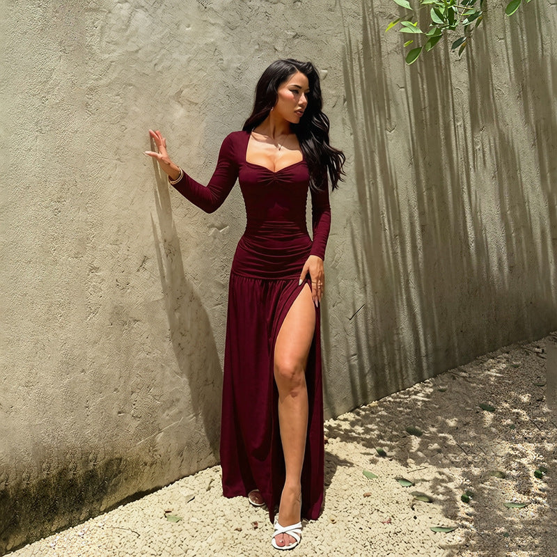 Women's Pleated Long Sleeve Dress