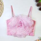 Women's Camisole Women Slim Fit Sweet Fresh Mesh Stitching Three Dimensional Large Floral Tube Top Outer Wear Boning Corset Bra Organza