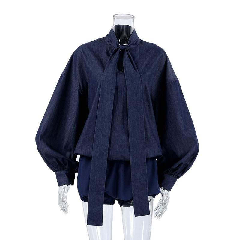 Spring Women Shirt Top Shorts Two Piece Korean Idle