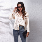 Women's Satin Button-Front Shirt – Long-Sleeve Blouse