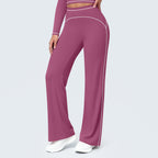 Nude Feel Slim Fit Thin Yoga Pants Micro Pull Contrast Color High Waist Wide Leg Pants Bell Bottom Pants Exercise Workout Pants