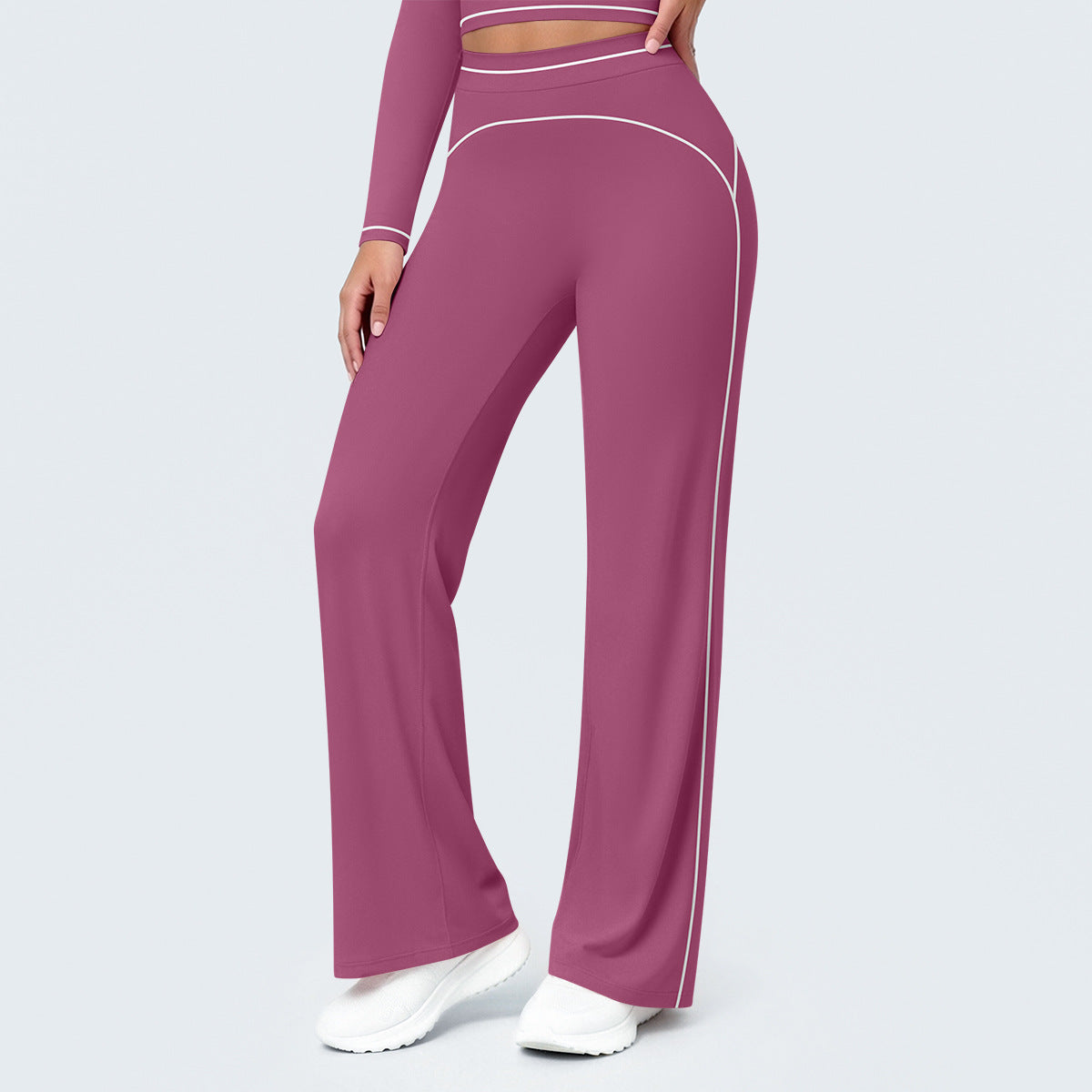 Nude Feel Slim Fit Thin Yoga Pants Micro Pull Contrast Color High Waist Wide Leg Pants Bell Bottom Pants Exercise Workout Pants