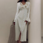Ruffled V-Neck Bell-Sleeve Dress