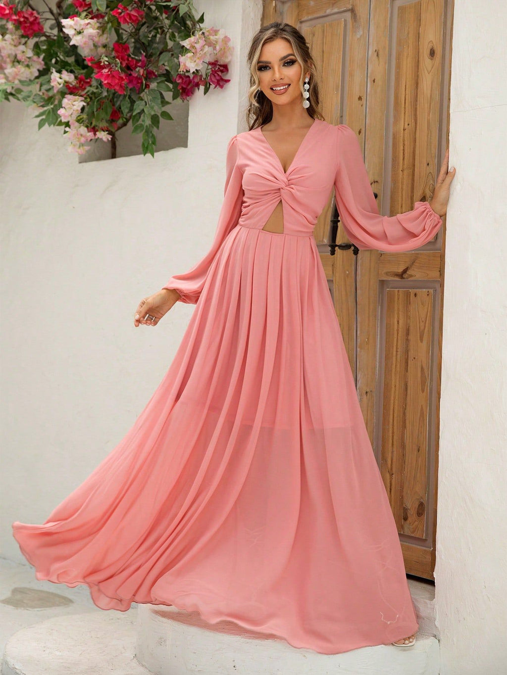 Women's Front-Twist Lantern-Sleeve Dress