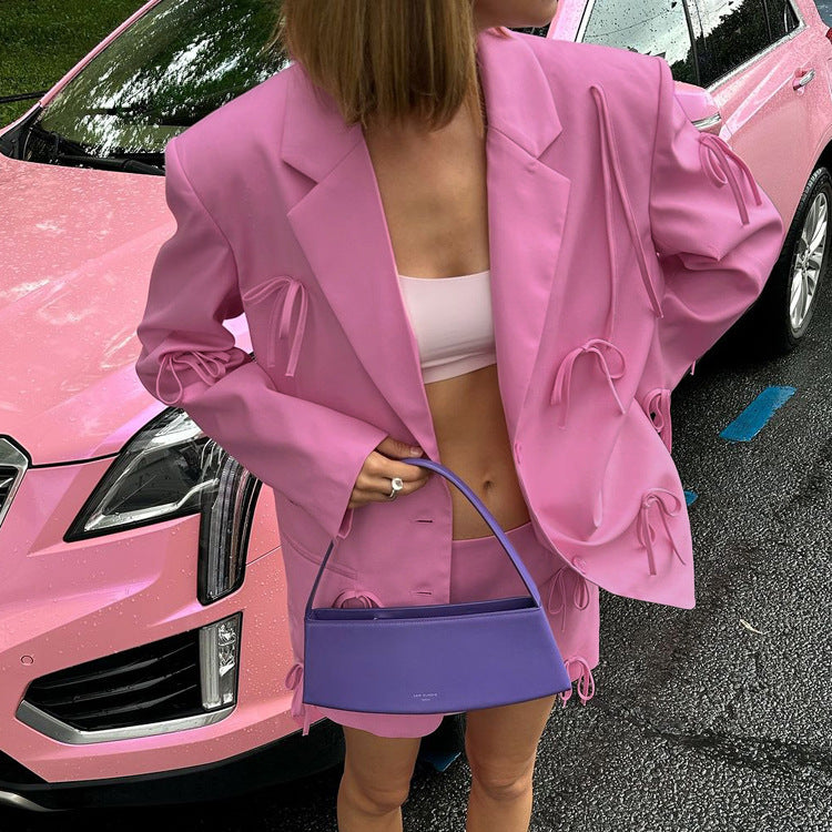 Pink Bow Blazer Set