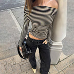 Women’s Contrast Stripe Asymmetric Long Sleeve Top
