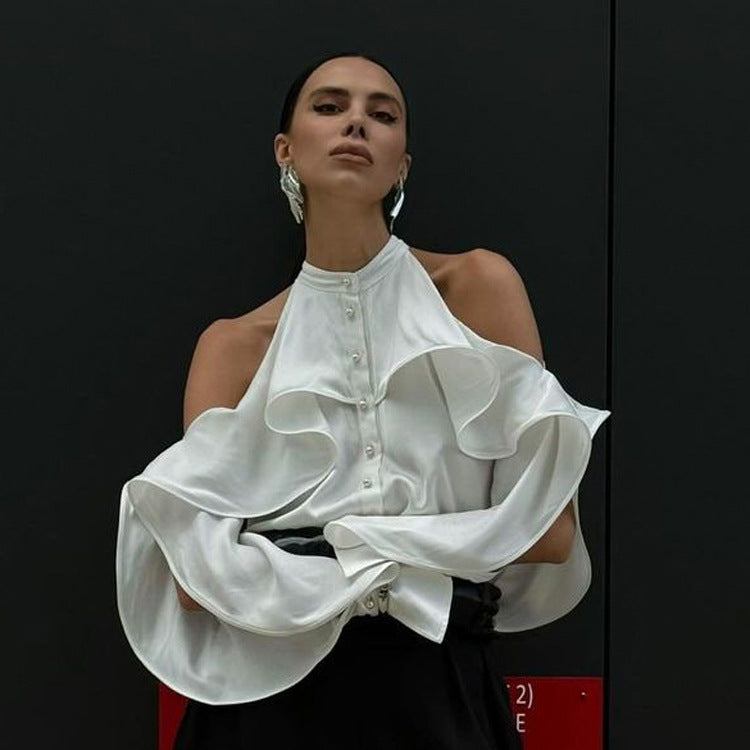 Halter Top Ruffled round Neck off the