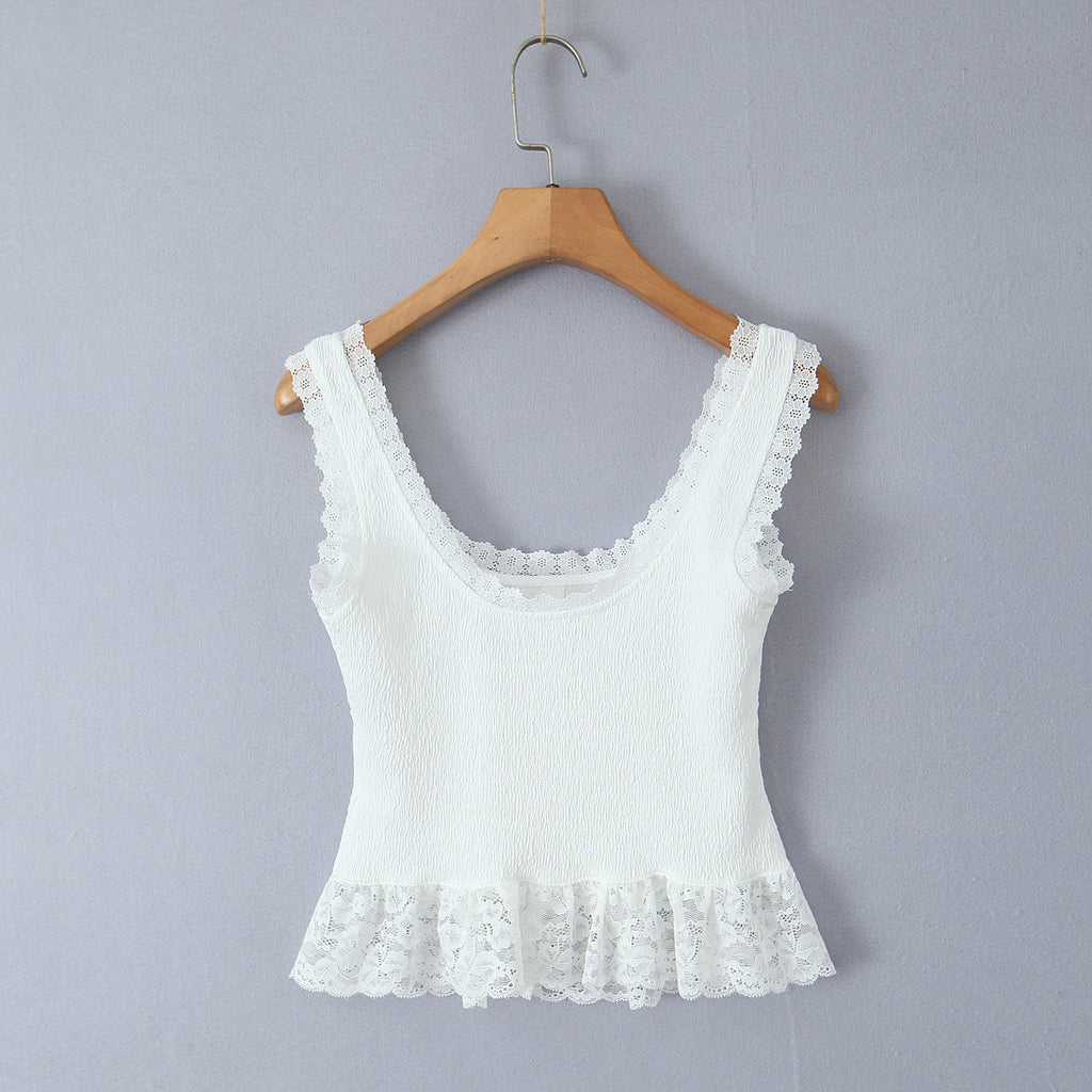's Lace Splicing Sling Vest Pure Waist Lace Short Top