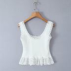 's Lace Splicing Sling Vest Pure Waist Lace Short Top