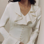 Ruffled V-Neck Bell-Sleeve Dress