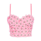 Women’s Floral Rhinestone Sweetheart Crop Top