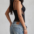 Eyelash Lace V Neck Slim Jumpsuit