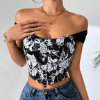 Women's Printed Ultra Short Cropped Summer Vest Sexy Floral Top Off Shoulder Spaghetti Straps Tube Top