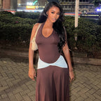 Women's Color-Block Halter Maxi Dress