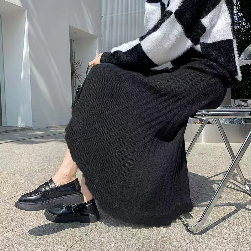 Fall Winter Knitted Umbrella High Waist A Line Large Skirt
