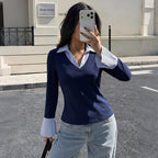 Striped Contrast Faux Two-Piece Top