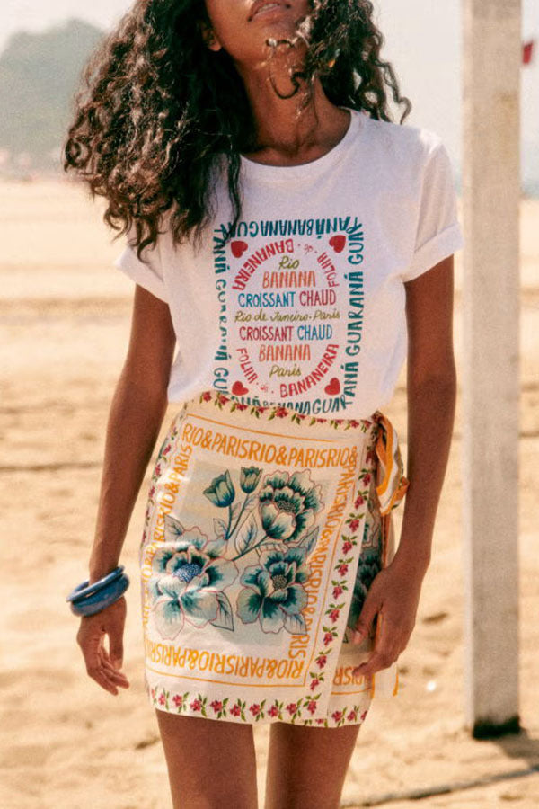 Printed Lace-Up Skirt