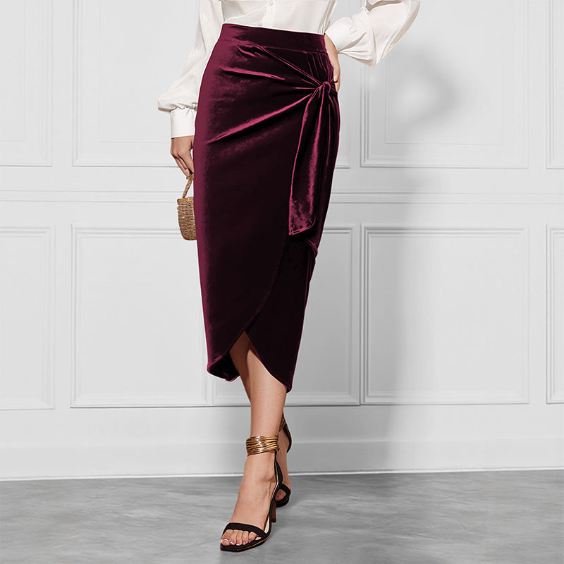 Women's Solid Color Twisted Split Velvet Skirt