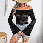Floral Mesh Knit Off-Shoulder Top
