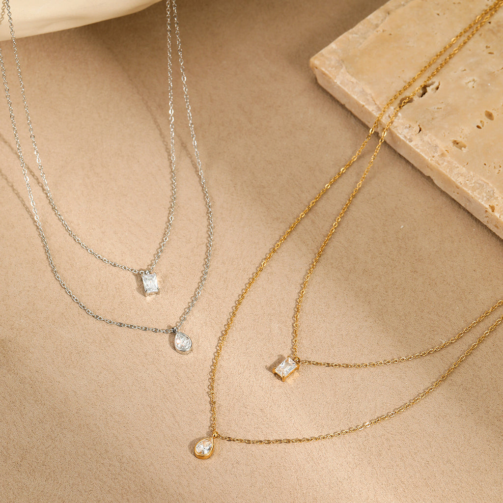 Women's Double Layer Water Drop Zircon Necklace
