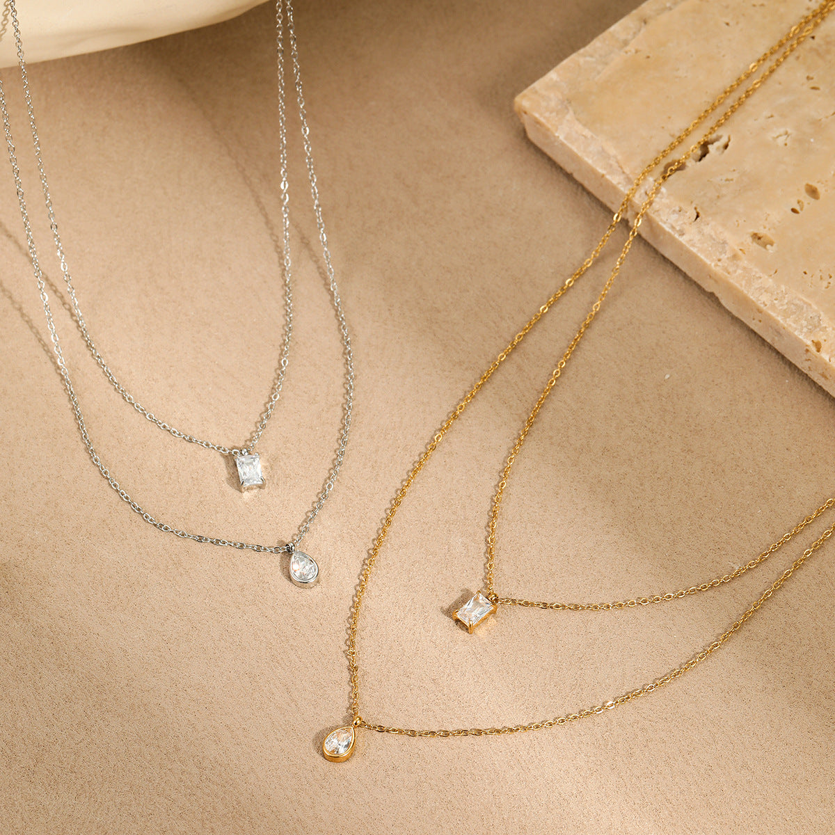 Women's Double Layer Water Drop Zircon Necklace