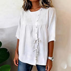 Elegant High End Shirt Lace up Button round Neck Shirt with