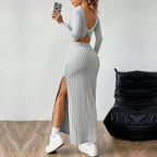 Women's Square-Neck Backless Long-Sleeve Maxi Dress
